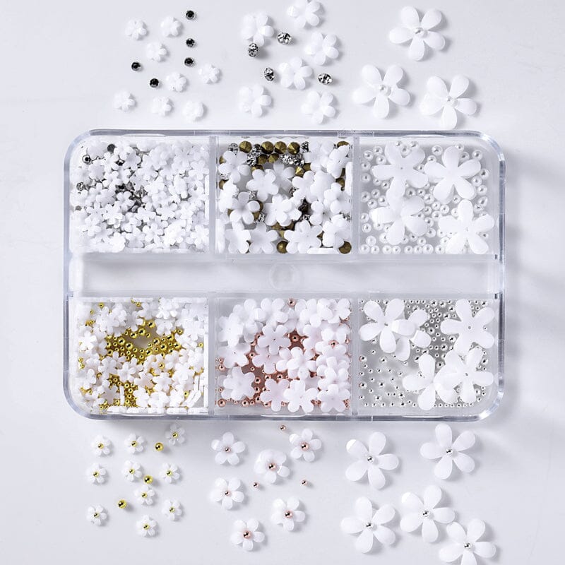 6 Grids Mixed Flowers Rhinestones Pearls #01 Nail Art BORN PRETTY 