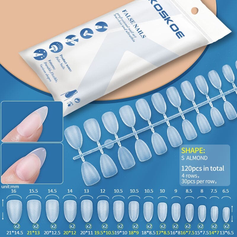 120pcs Full Cover Matte Soft Gel Tips False Nails Nail Tips KOSKOE S Almond 
