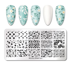 FLowers Plants Nail Stamping Plate NICOLE DIARY-301 Nail Stamping NICOLE DIARY 