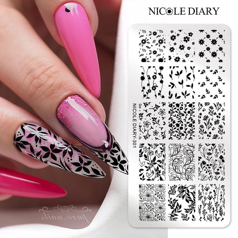 FLowers Plants Nail Stamping Plate NICOLE DIARY-301 Nail Stamping NICOLE DIARY 