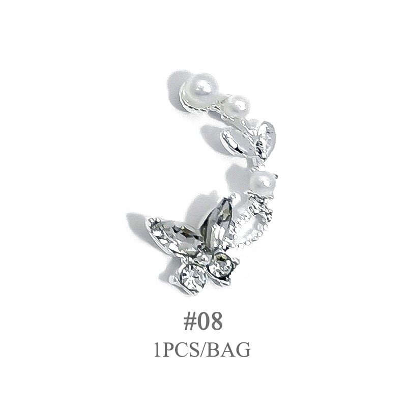 Butterfly Opal Rhinestones Pearl Alloy Nail Decoration #08 Clearance No Brand 