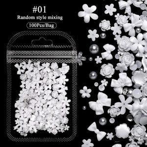 100pcs Colorful Bowknot Flowers 3D Nail Decorations Nail Art No Brand 01 