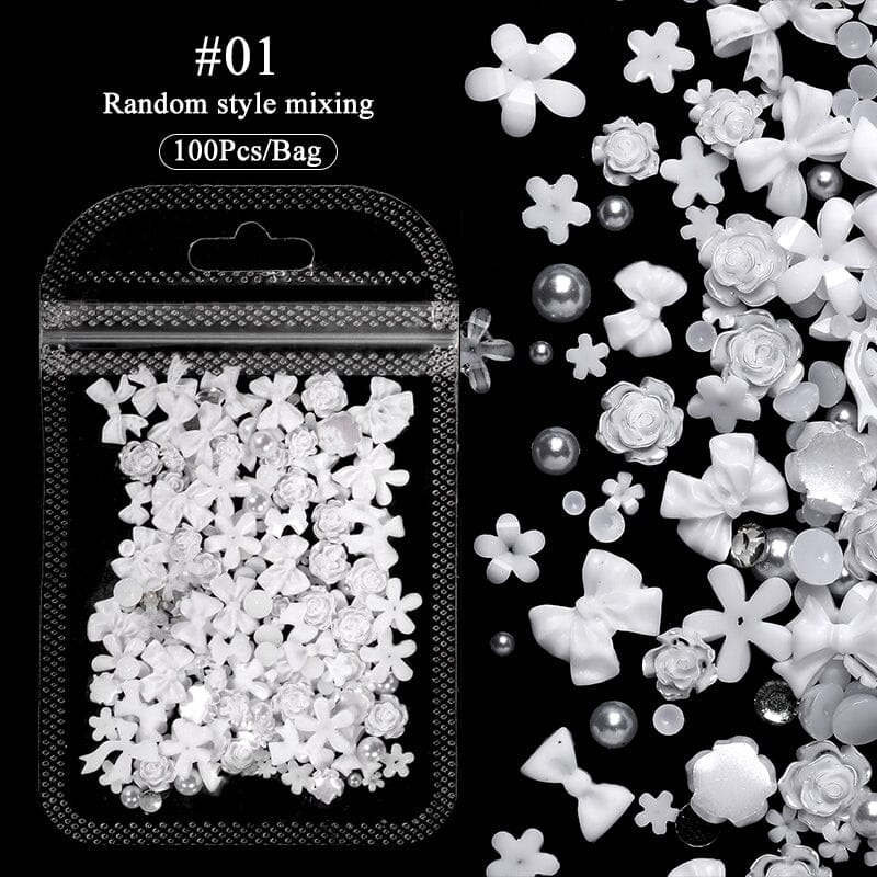100pcs Colorful Bowknot Flowers 3D Nail Decorations Nail Art No Brand 01 