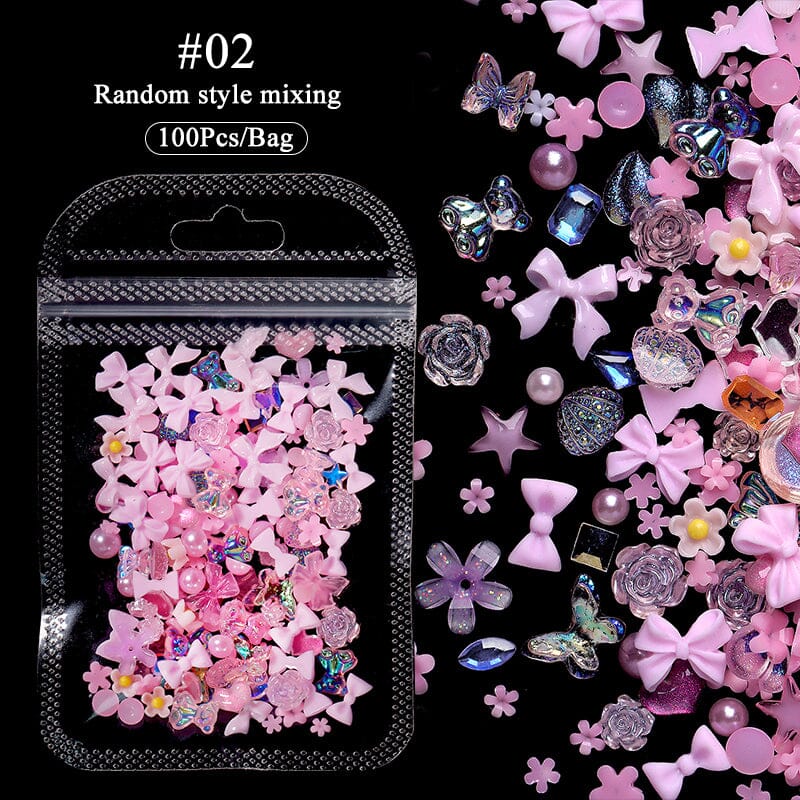 100pcs Colorful Bowknot Flowers 3D Nail Decorations Nail Art No Brand 02 