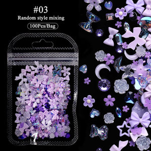 100pcs Colorful Bowknot Flowers 3D Nail Decorations Nail Art No Brand 03 
