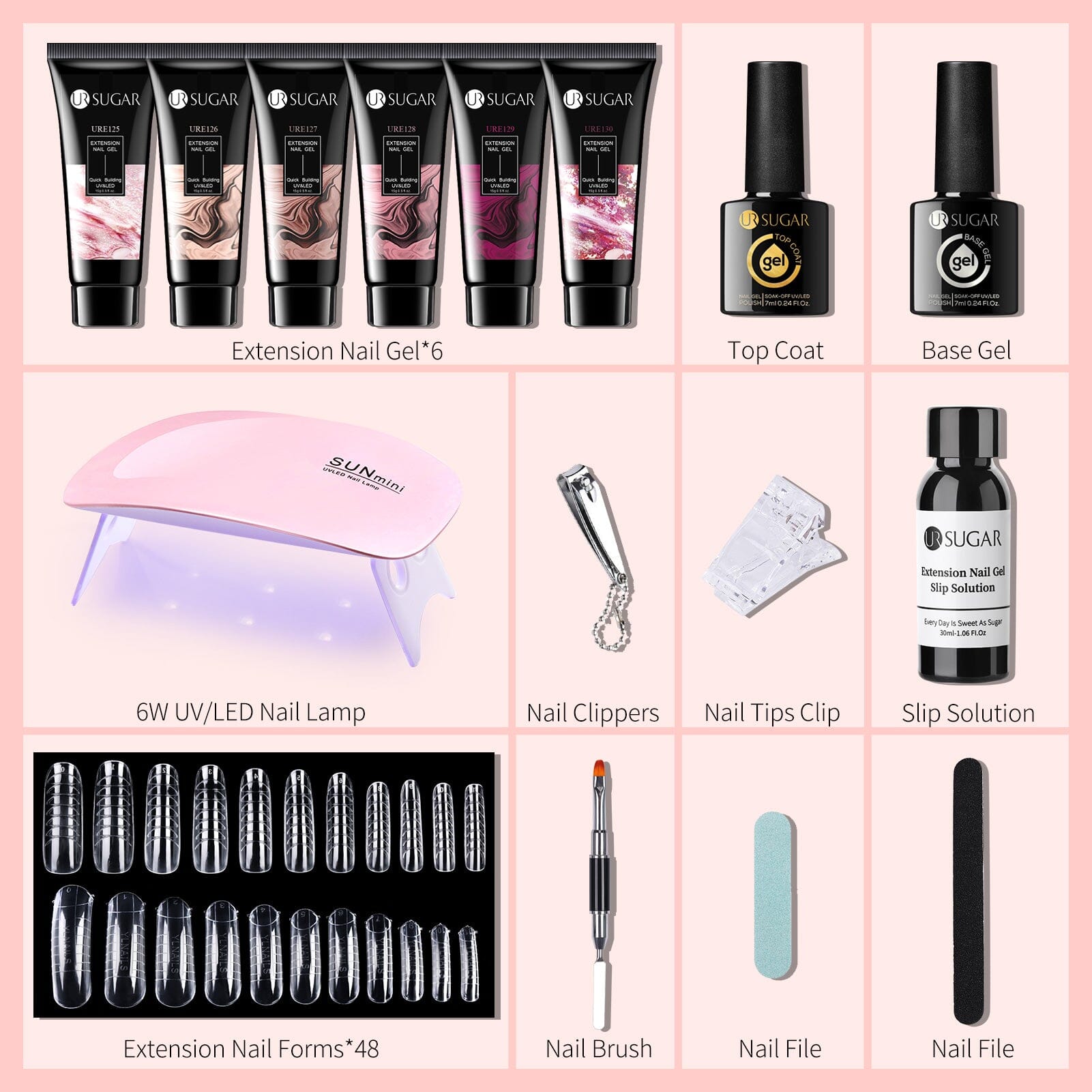 6 Colors Extension Nail Gel Starter Kit Flexible Rose 15ml Extension Nail Gel UR SUGAR 