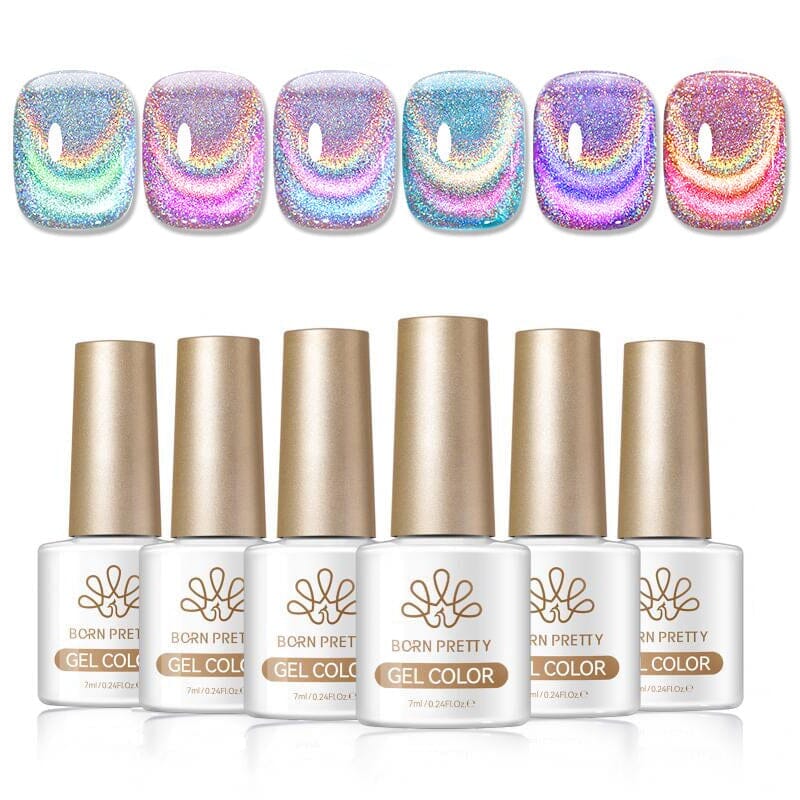 6 Colors Colored Cat Magnetic Gel Colorful Laser 10ml Gel Nail Polish BORN PRETTY 