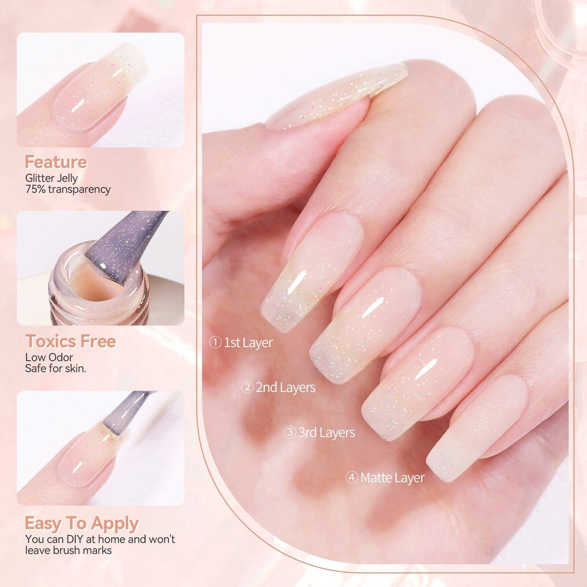 Nude Hema-Free Glitter Jelly Gel Polish #03 15ml Gel Nail Polish BORN PRETTY 