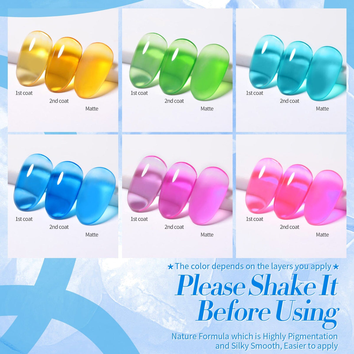 6 Colors Jelly Gel J38 Summer Soda 7ml Gel Nail Polish BORN PRETTY 