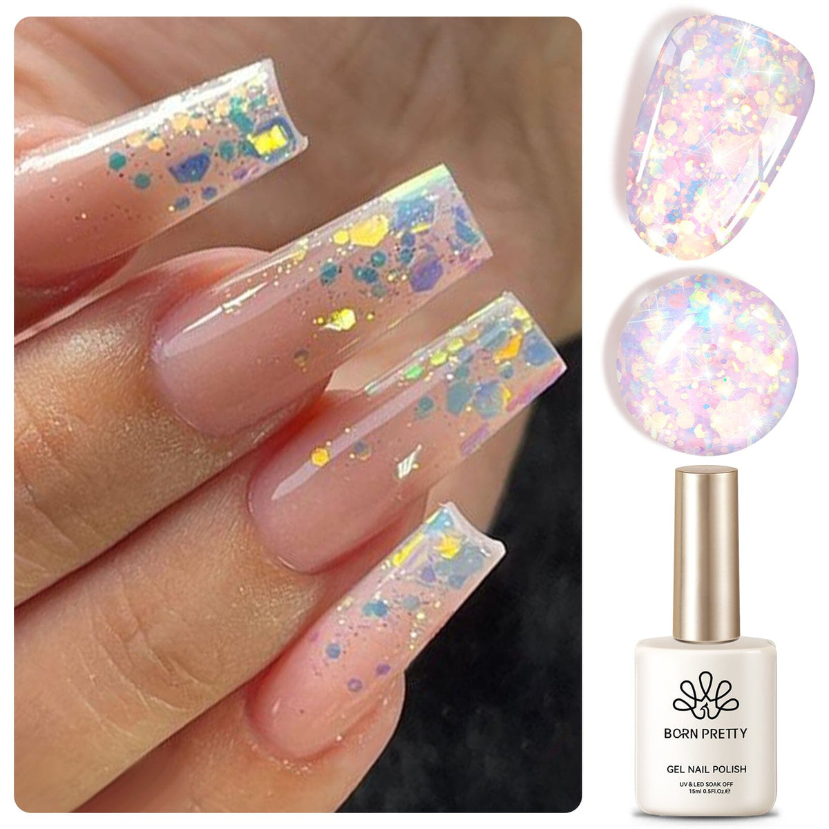 AB Color Glitter Sequins Gel Polish 15ml Gel Nail Polish BORN PRETTY 