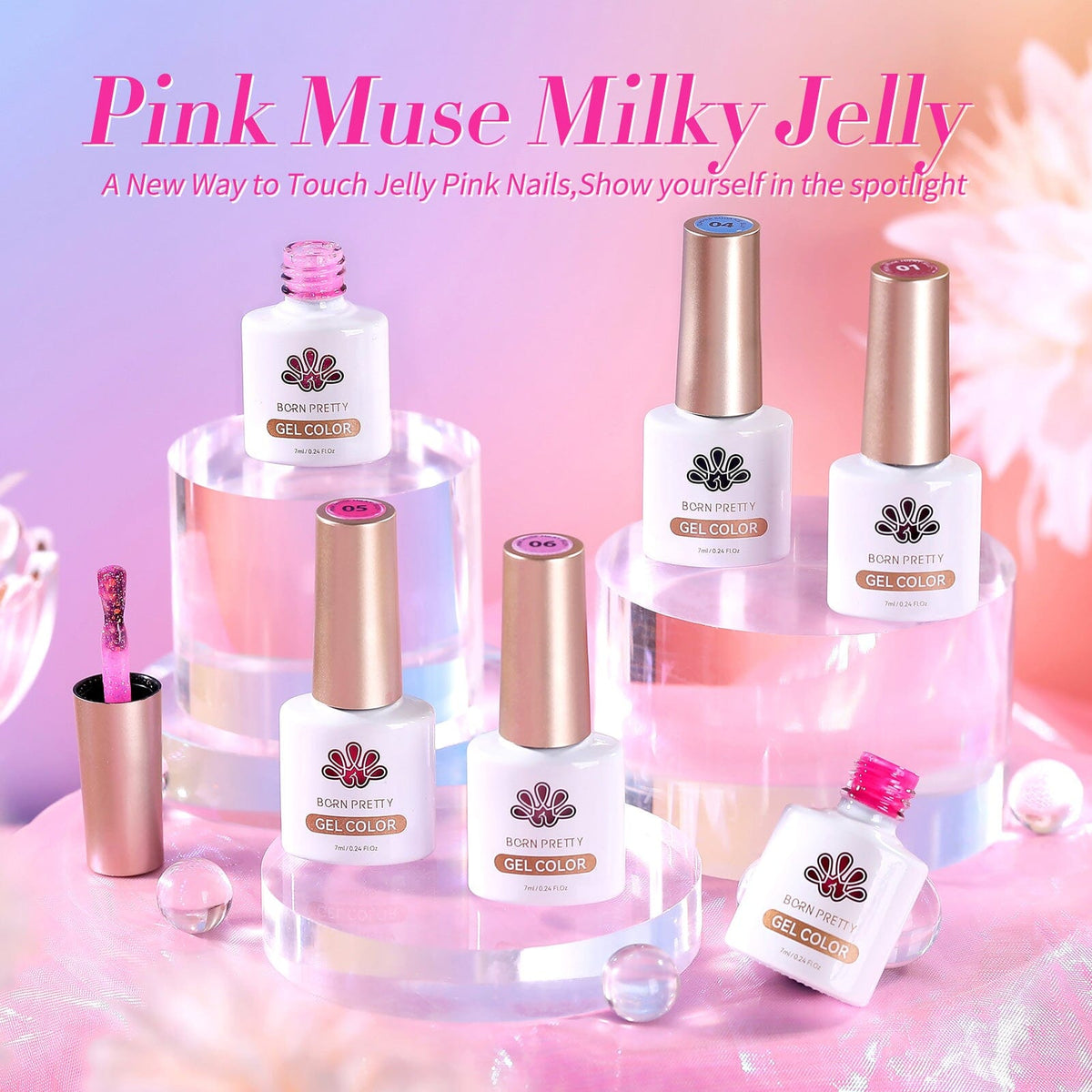 6 Colors Pink Muse Milky Jelly Gel Polish Set 7ml Gel Nail Polish BORN PRETTY 