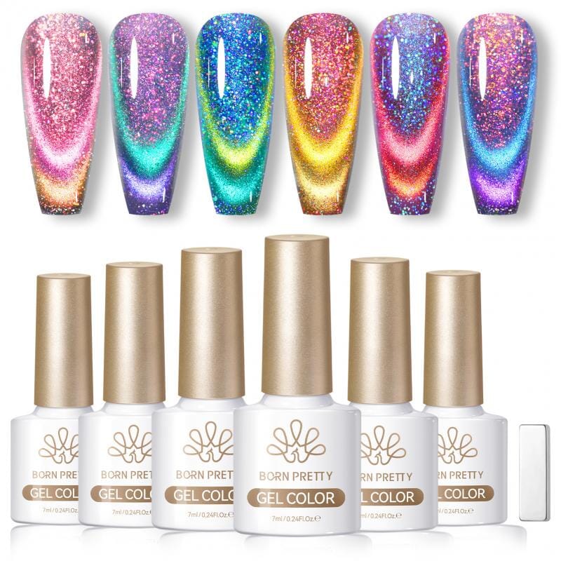 6 Colors Colored Cat Megnetic Gel M12 Reflective Glass 7ml Gel Nail Polish BORN PRETTY 
