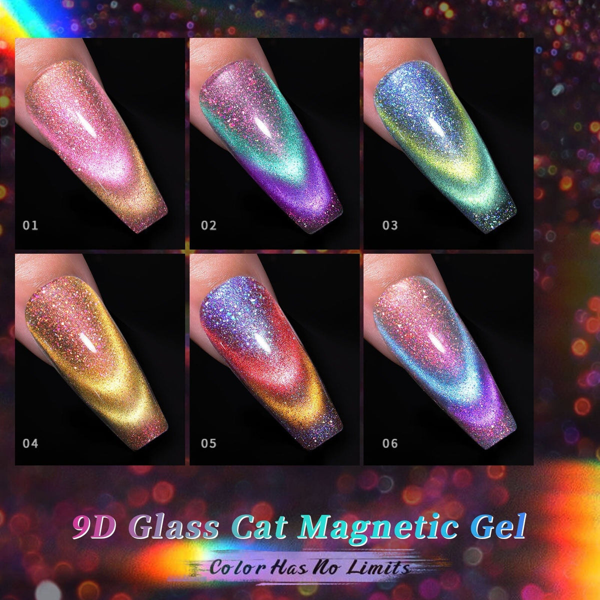 [US ONLY] 6 Colors 9D Glass Cat Megnetic Gel Set 7ml Gel Nail Polish BORN PRETTY 