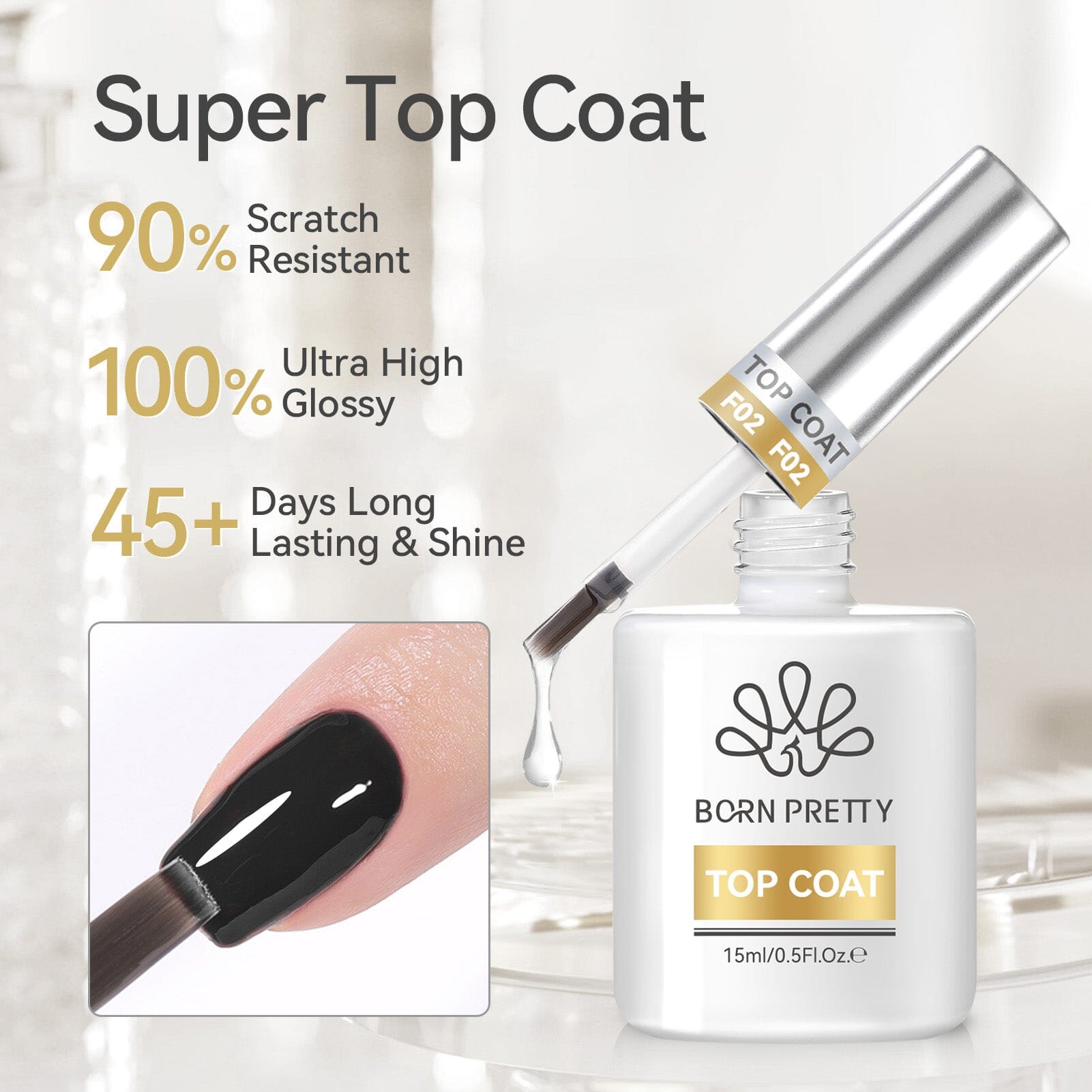 2pcs Set Base Gel & Super Top Coat 15ml Gel Nail Polish BORN PRETTY 
