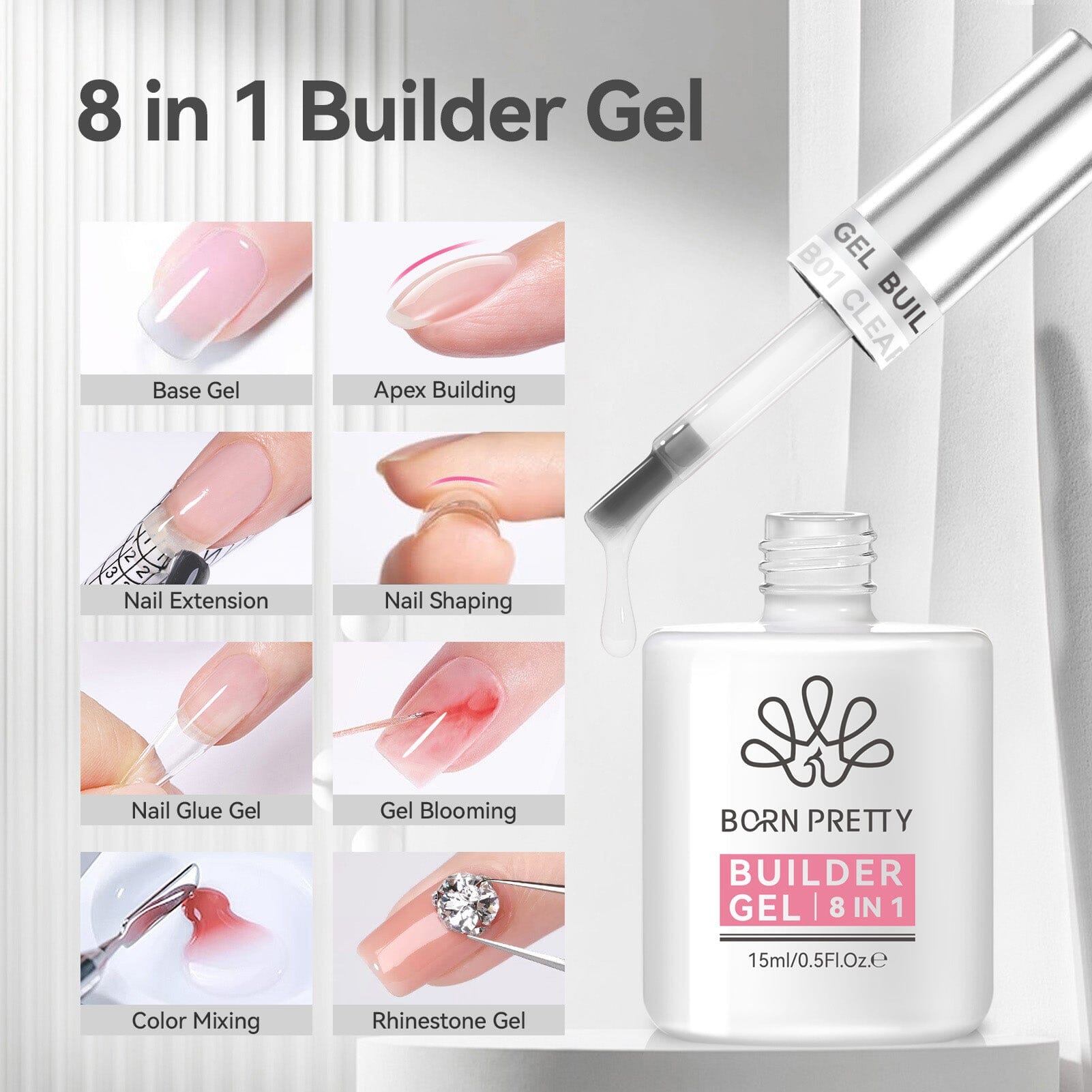 8 in 1 Builder Gel BG01 15ml Gel Nail Polish BORN PRETTY 