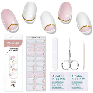 [US ONLY] 20 Tips White Pink Semi-Cured Gel Nail Strips N031 Nail Sticker Harunouta 