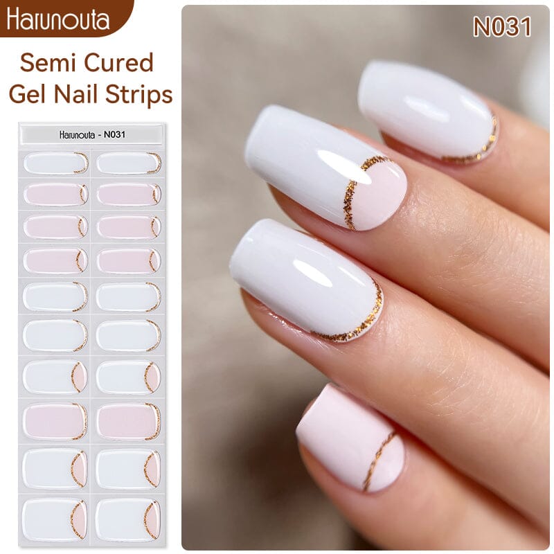 [US ONLY] 20 Tips White Pink Semi-Cured Gel Nail Strips N031 Nail Sticker Harunouta 