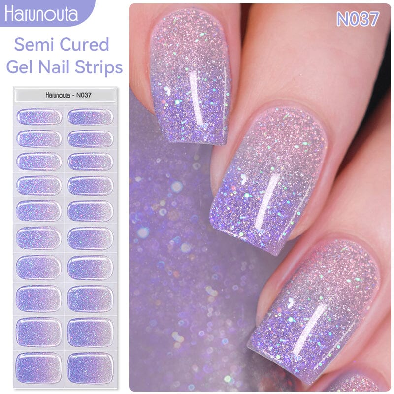 [US ONLY] 20 Tips Purple Shimmer Semi-Cured Gel Nail Strips N037 Nail Sticker Harunouta 