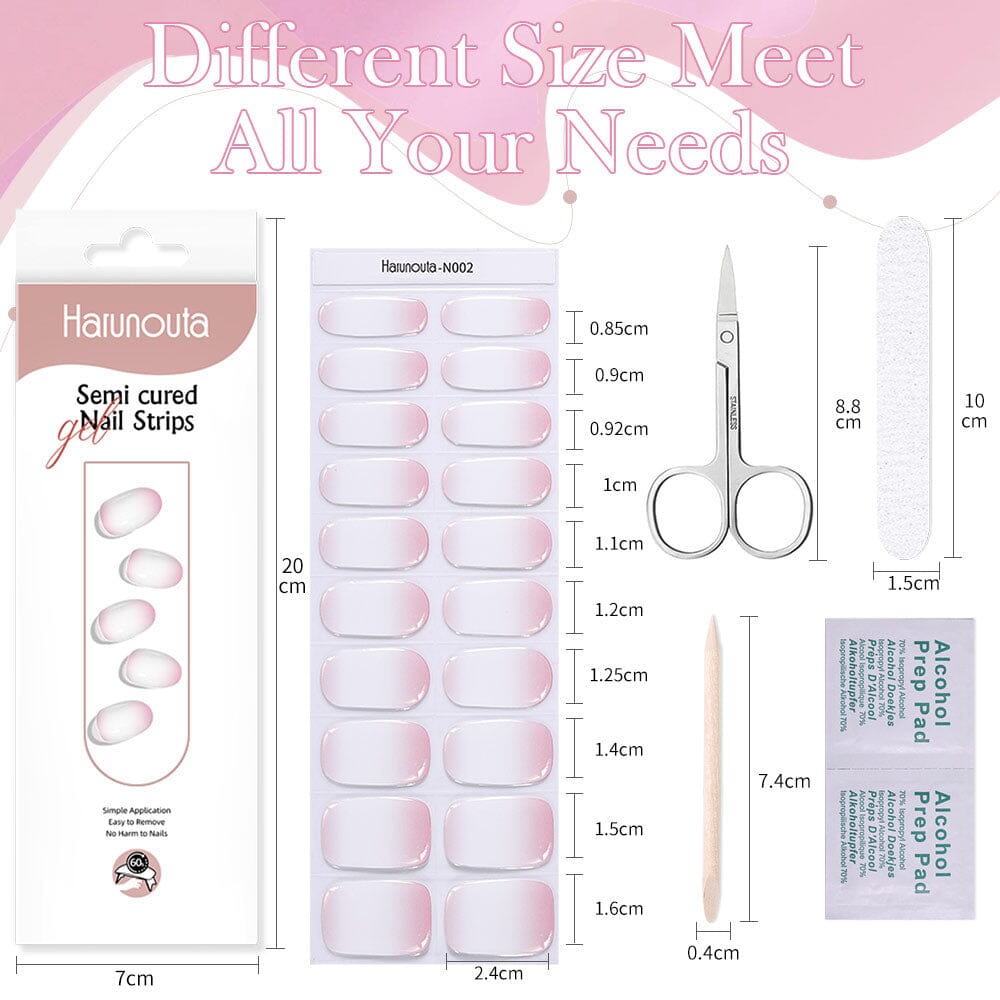 [US ONLY] 20 Tips Pink White Semi-Cured Gel Nail Strips N002 Nail Sticker Harunouta 