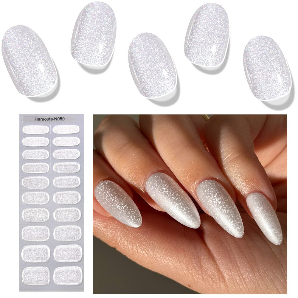 [US ONLY] 20 Tips Silver Shimmer Semi-Cured Gel Nail Strips N050 Nail Sticker Harunouta 