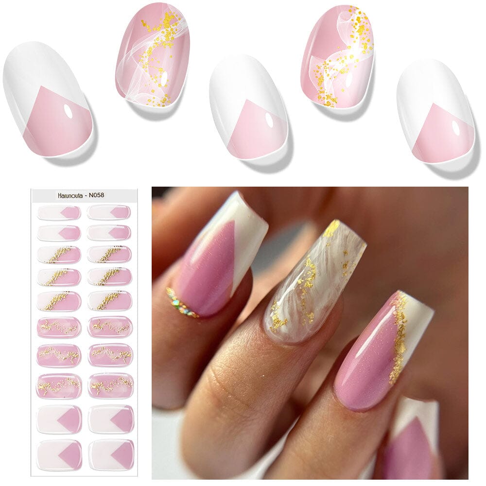 [US ONLY] 20 Tips Pink Sequins Semi-Cured Gel Nail Strips N058 Nail Sticker Harunouta 