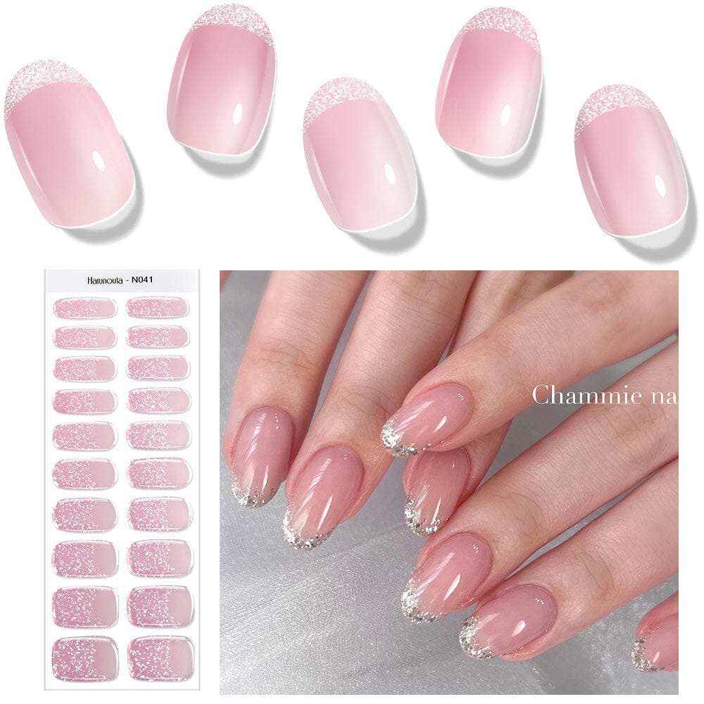 [US ONLY] 20 Tips Pink Shimmer Semi-Cured Gel Nail Strips N041 Nail Sticker Harunouta 