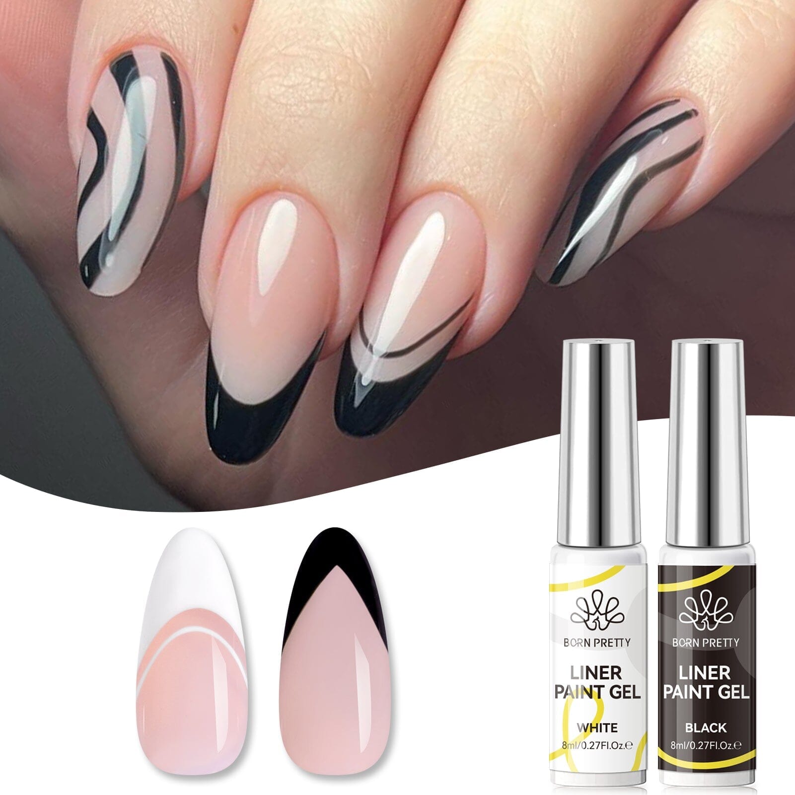 Function Gel Polish Set Gel Nail Polish BORN PRETTY Black & White Liner Paint Gel 