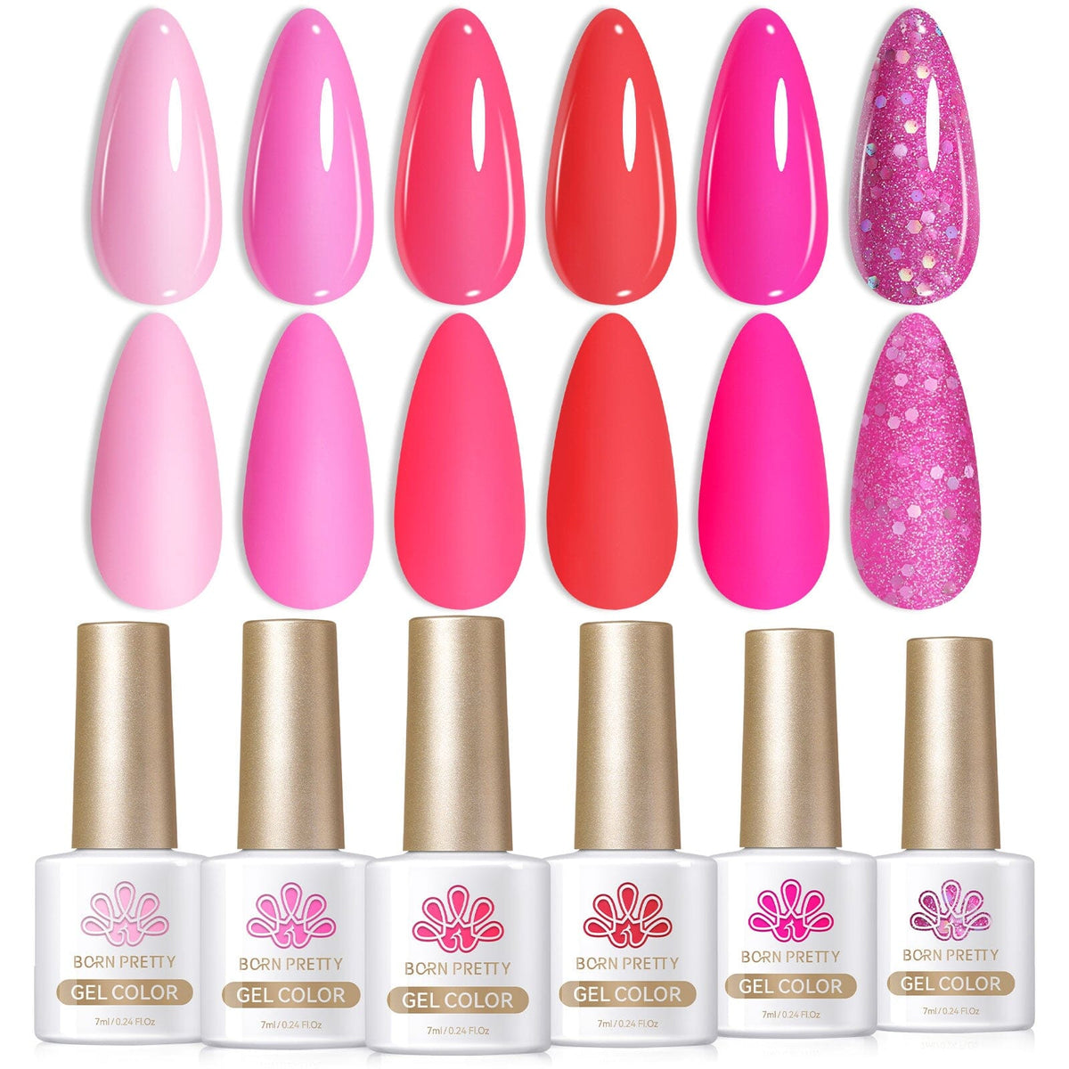 6 Colors Gel Polish Set Hot Pink 7ml Gel Nail Polish BORN PRETTY 