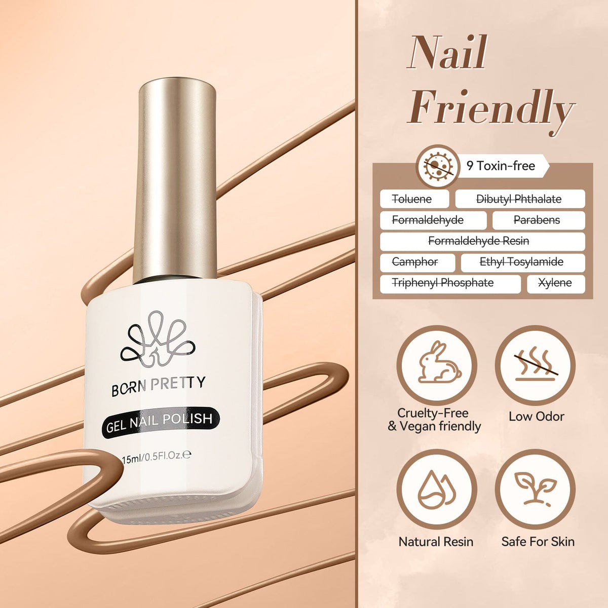 Hema-Free Brown Color Gel Polish #44 15ml Gel Nail Polish BORN PRETTY 