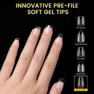 288pcs Short Coffin Pre-File Nail Tips 12 Different Sizes Nail Tips No Brand 