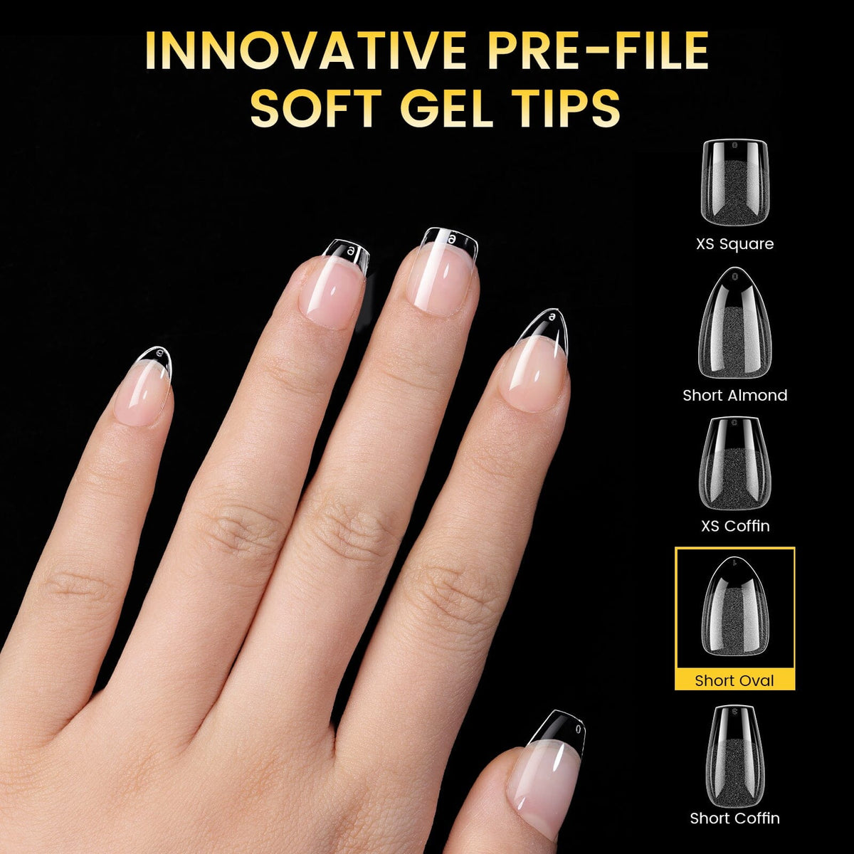 288pcs Short Oval Pre-File Nail Tips 12 Different Sizes Nail Tips No Brand 
