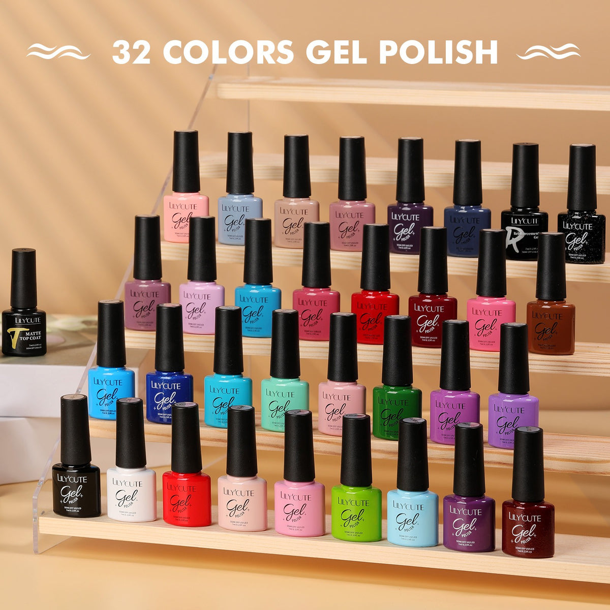 32 Colors Gel with 4pcs Base Top Coat Set #01 7ml Gel Nail Polish LILYCUTE 