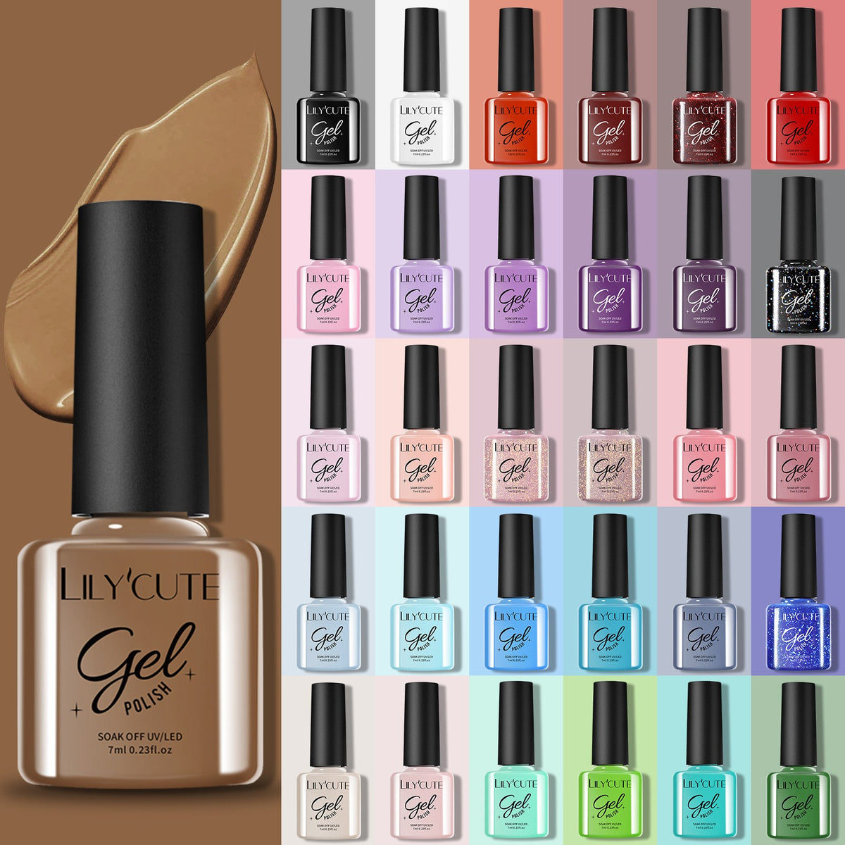 32 Colors Gel with 4pcs Base Top Coat Set #01 7ml Gel Nail Polish LILYCUTE 