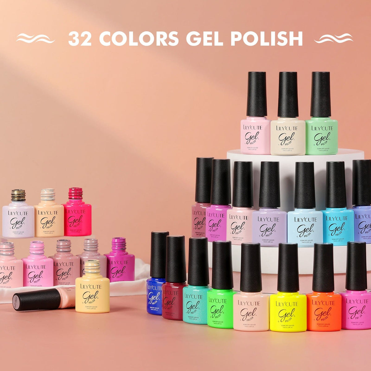 32 Colors Gel with 4pcs Base Top Coat Set #02 7ml Gel Nail Polish LILYCUTE 