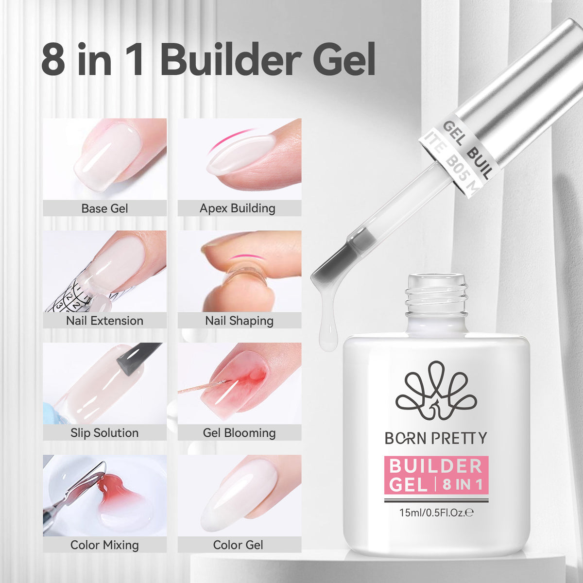 Milky White 8 in 1 Builder-Gel BG05 15ml Gel Nail Polish BORN PRETTY 