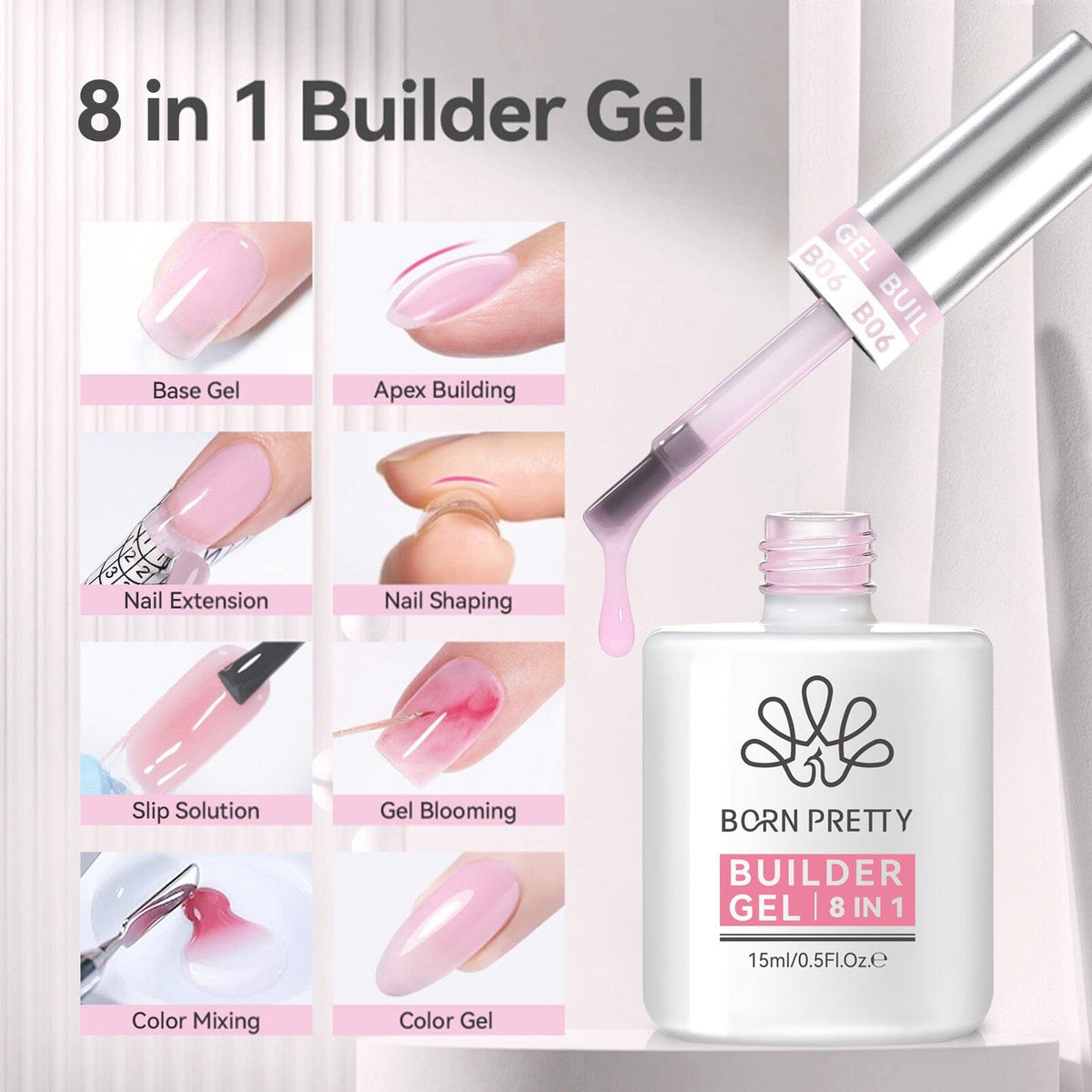 8 in 1 Builder Gel BG06 15ml Gel Nail Polish BORN PRETTY 