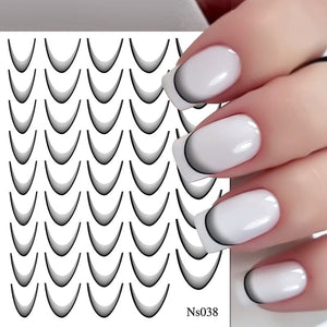Black 3D Gradient French Line Nail Stickers Ns038 Nail Sticker No Brand 