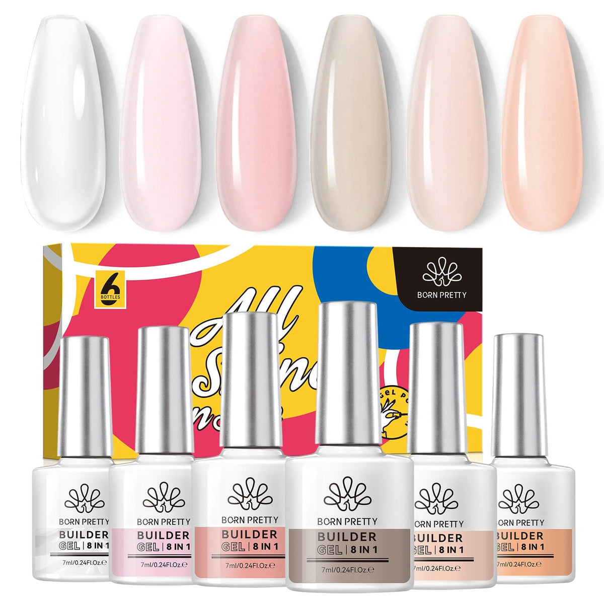 6 Colors 8 in 1 Builder Gel Polish Set 7ml Gel Nail Polish BORN PRETTY 