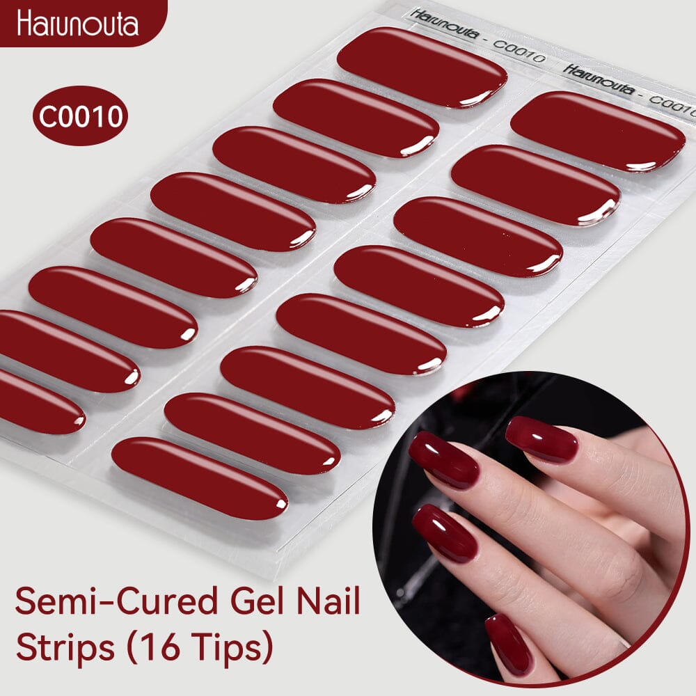 16 Tips Semi-Cured Gel Nail Strips C001-C056 Nail Sticker Harunouta C010 