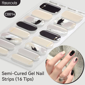 16 Tips Semi-Cured Gel Nail Strips C001-C056 Nail Sticker Harunouta C014 