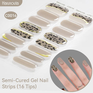 16 Tips Semi-Cured Gel Nail Strips C001-C056 Nail Sticker Harunouta C016 