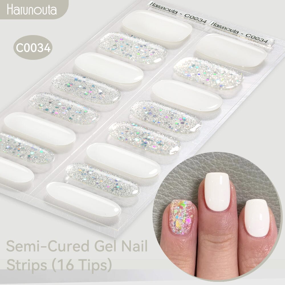 16 Tips Semi-Cured Gel Nail Strips C001-C056 Nail Sticker Harunouta C034 
