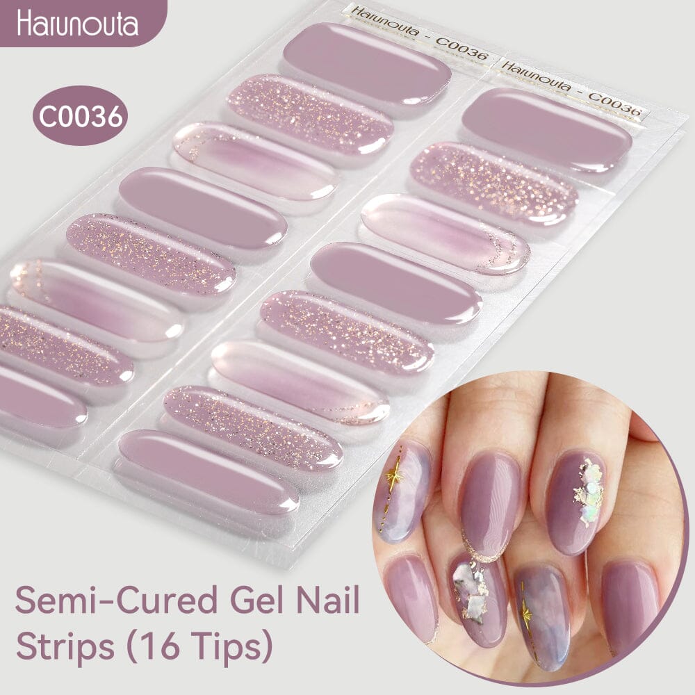 16 Tips Semi-Cured Gel Nail Strips C001-C056 Nail Sticker Harunouta C036 