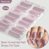 16 Tips Semi-Cured Gel Nail Strips C001-C056 Nail Sticker Harunouta C036 