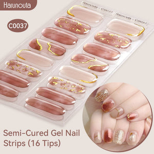 16 Tips Semi-Cured Gel Nail Strips C001-C056 Nail Sticker Harunouta C037 