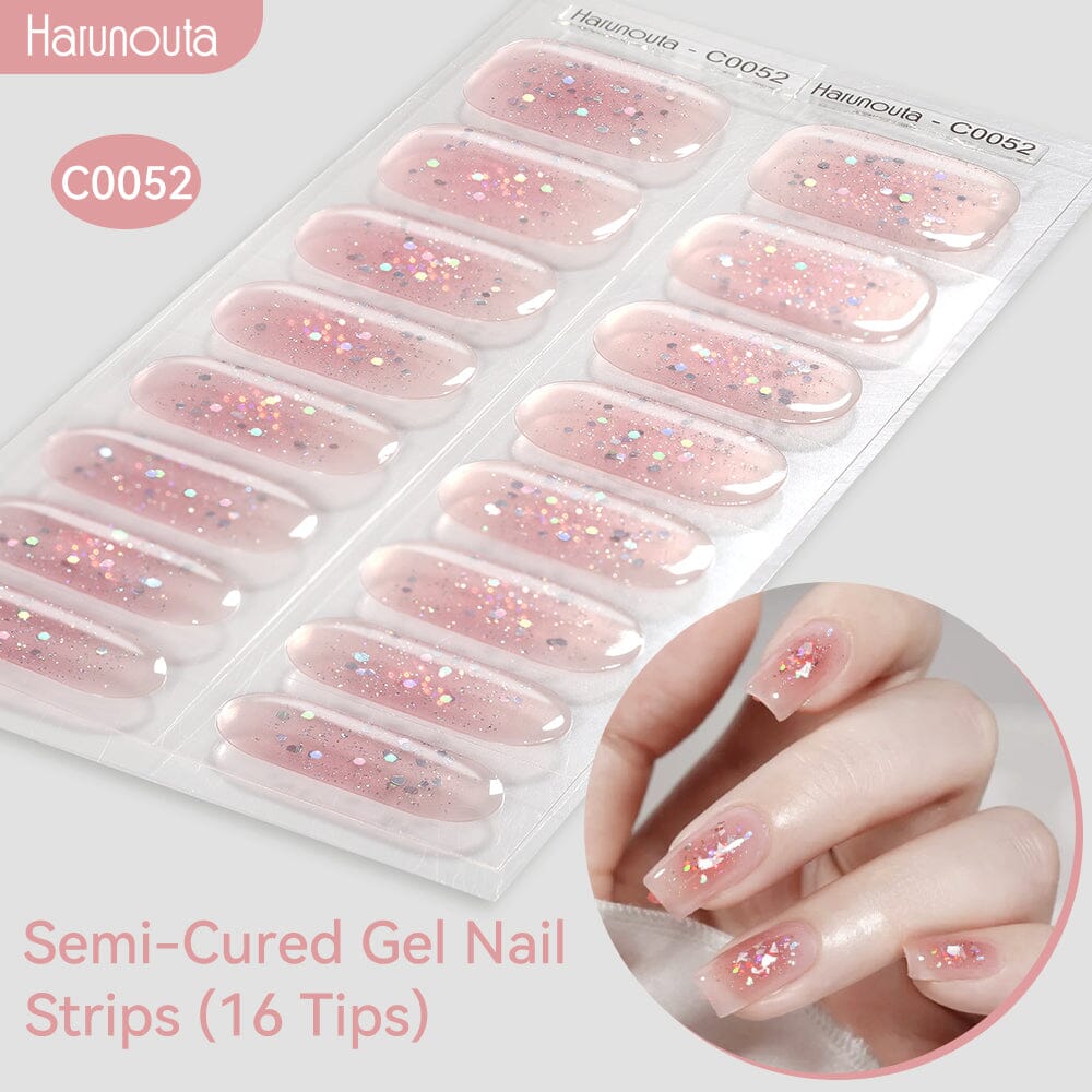 16 Tips Semi-Cured Gel Nail Strips C001-C056 Nail Sticker Harunouta C052 