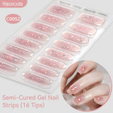 16 Tips Semi-Cured Gel Nail Strips C001-C056 Nail Sticker Harunouta C052 