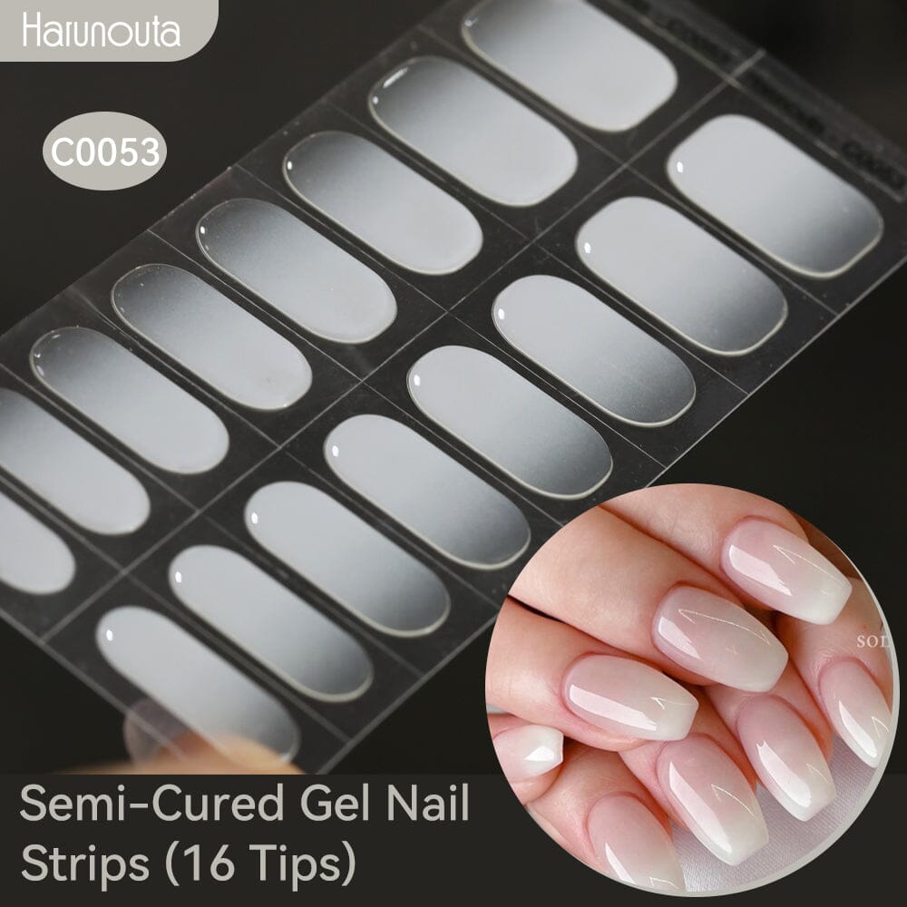 16 Tips Semi-Cured Gel Nail Strips C001-C056 Nail Sticker Harunouta C053 