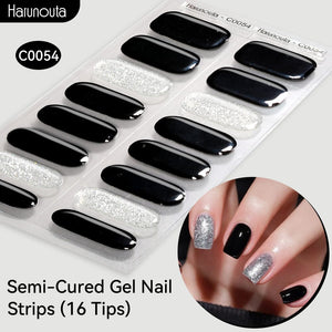 16 Tips Semi-Cured Gel Nail Strips C001-C056 Nail Sticker Harunouta C054 