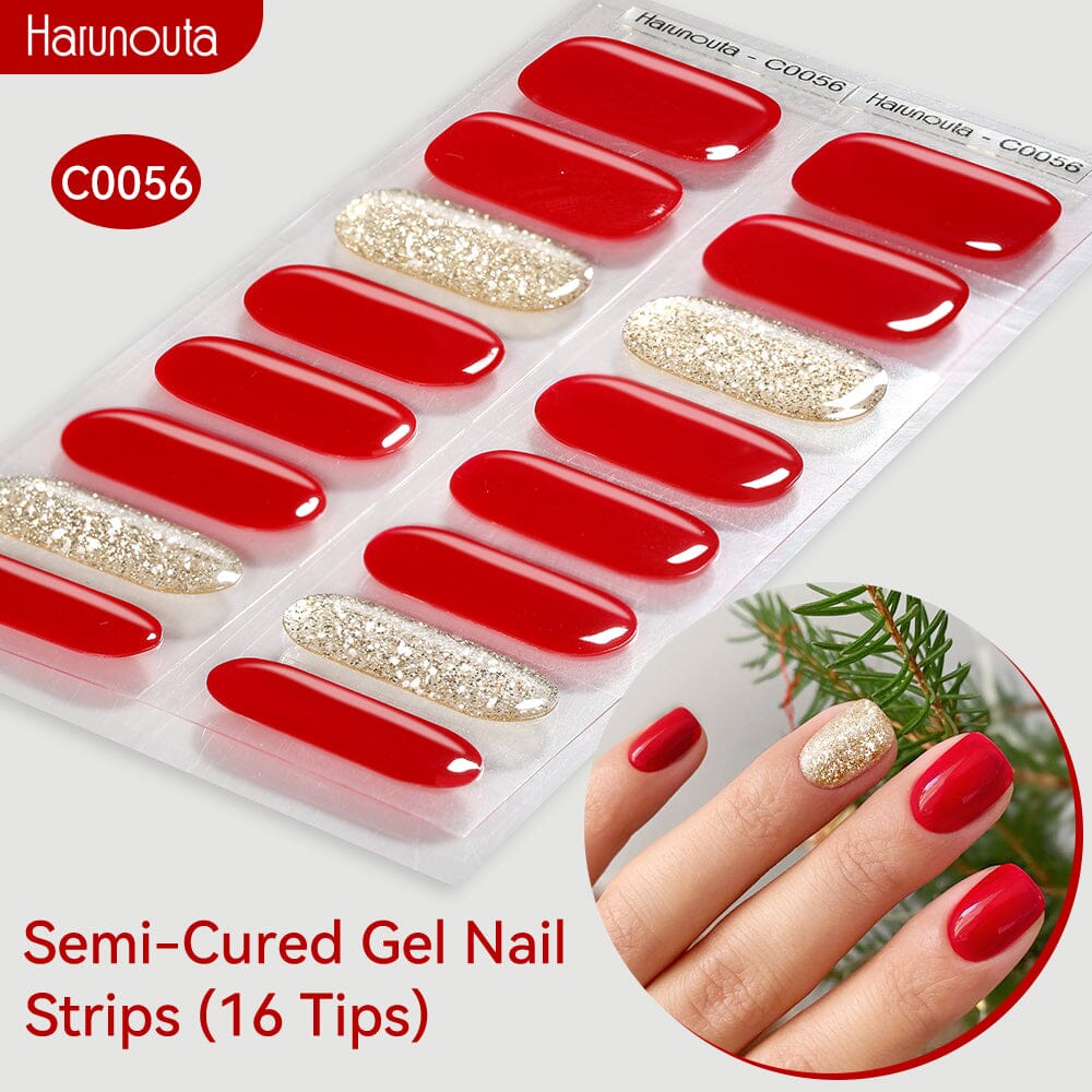 16 Tips Semi-Cured Gel Nail Strips C001-C056 Nail Sticker Harunouta C056 